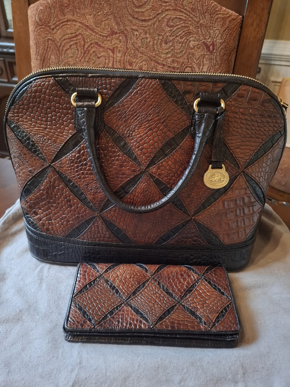 Rare Brahmin Brown & Black Croc-Embossed Satchel with Matching Wallet
